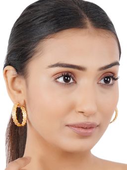 Voylla - Fashion Trendy Hoops Geometrical Designed Gold Plated Pink Brass Earrings