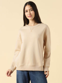 Allen Solly - Women Beige Solid Round Neck Sweatshirt
