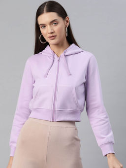 Popnetic - Women Lavender Solid Hoodie