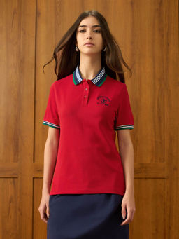U.S. POLO ASSN. - Women Red Boxy Fit Polo T-Shirt