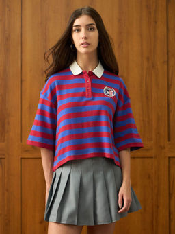 U.S. POLO ASSN. - Women Multi-Color Regular Fit Striped Polo T-Shirt