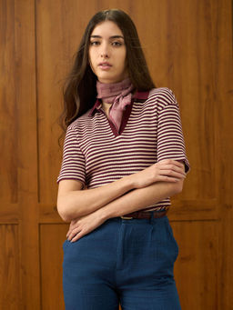 U.S. POLO ASSN. - Women Multi-Color Relaxed Fit Striped Polo T-Shirt