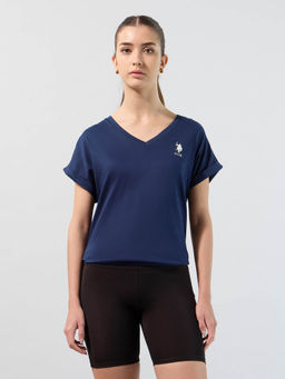 U.S. POLO ASSN. - Women Blue Solid Regular Fit T-Shirt