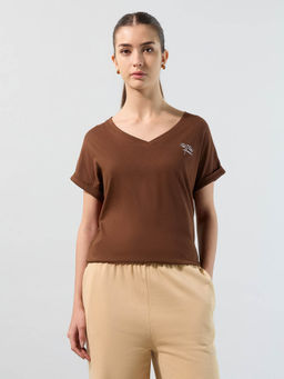 U.S. POLO ASSN. - Women Brown Solid Regular Fit T-Shirt