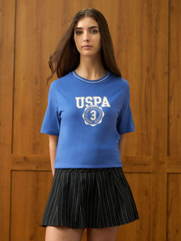 U.S. POLO ASSN. - Women Blue Solid Boxy T-Shirt