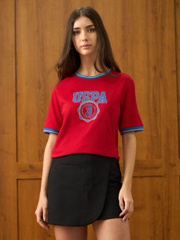 U.S. POLO ASSN. - Women Red Solid Boxy T-Shirt