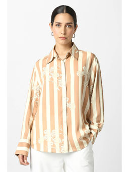 Van Heusen - Women Beige Striped Long Sleeves Casual Shirt
