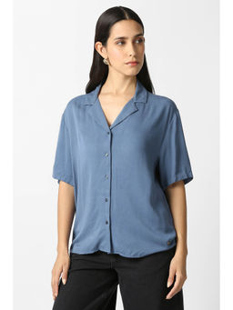 Van Heusen - Women Blue Solid Short Sleeves Casual Shirt