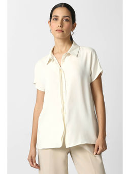 Van Heusen - Women Beige Solid Short Sleeves Formal Shirt