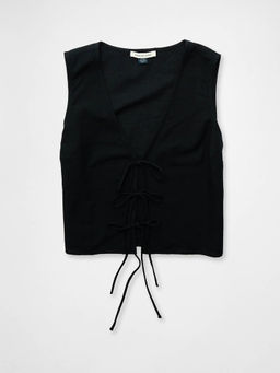 American Eagle - Women Black Tie Front Quilted Vest