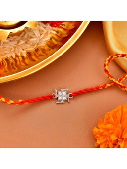 Voylla - 925 Sterling Silver Precious Swastik Thread Rakhi
