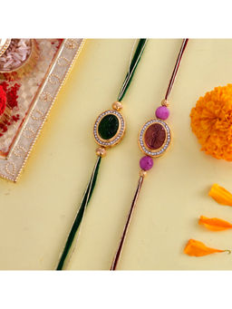 Voylla - Studded Pink & Green Thread Rakhis - Pack of 2