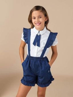 U.S. POLO ASSN. - Girls White Solid Shirt with Attatched Bow