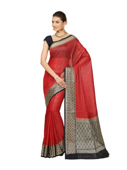 Banarasi Silk Works - Women Red Organza Saree with Unstitched Blouse