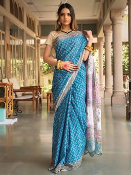 Mayurie - Fairy Jaal Hand Block Printed Cotton Saree with Unstitched Blouse
