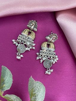 Digital Dress Room - Chandelier Earrings Peacock Designs with Pearl Gold Polish for Women