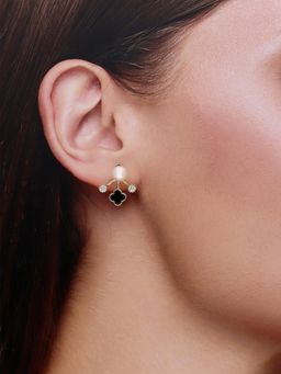 Kai Jewel - Sterling Silver Gold Pearl Clover Stud Earrings