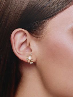 Kai Jewel - Sterling Cream Leafy Pearl Stud Earrings