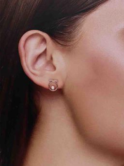 Kai Jewel - Sterling Rose Gold Circular Pearl Stud Earrings