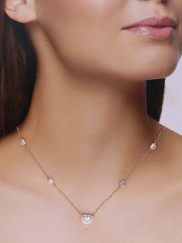 Kai Jewel - Sterling Silver White Zircon Studded Heart Necklace