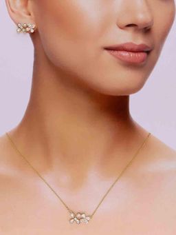 Kai Jewel - Sterling Silver Pink Moon Stone Floral Necklace with Earring (Set of 2)