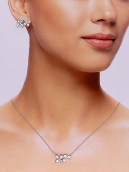 Kai Jewel - Sterling Silver Moon Stone Floral Necklace with Earring (Set of 2)