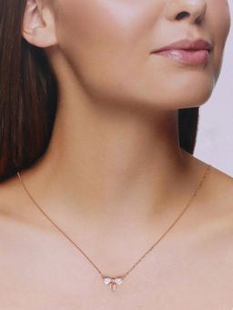 Kai Jewel - Sterling Rose Gold Zircon Studded Bow Necklace