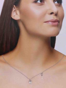 Kai Jewel - Sterling White Heart Lock and Key Necklace