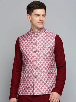 SHOWOFF - Mens Printed Magenta Ethnic Nehru Jacket