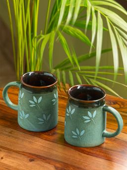 ExclusiveLane - Leaf Sips Hand-Painted & Handglazed Studio Pottery Coffee & Tea Mugs (Set of 2)