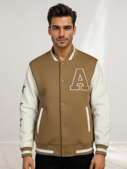 CHKOKKO - Men Brown Casual Wear Stylish Varsity Jacket