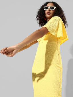 PINACOLADA - Womens Solid Yellow Regular Fit Dress