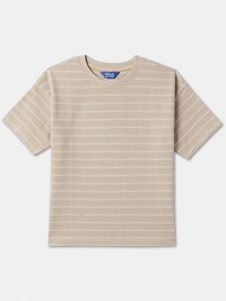 R&B - Beige Boys Stripes Half Sleeves T-shirt