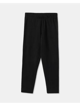 R&B - Girls Black Solid Mid Waist Regular Fit Cotton Lycra Legging