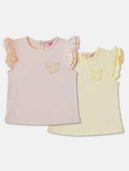 R&B - Girls Multi-Color Embroidered Round Neck Half Sleeves Tops (Pack of 2)