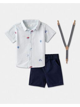 R&B - Boys Blue Half Sleeves Collar Neck Regular Fit Shirt With Shorts & Suspender