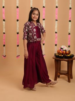 Tiny Kingdom - Girls Wine Palazzo With Top & Jacket