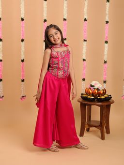 Tiny Kingdom - Girls Pink Palazzo With Top & Dupatta