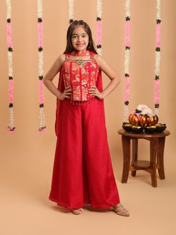 Tiny Kingdom - Girls Red Palazzo With Top & Dupatta