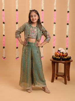 Tiny Kingdom - Girls Green Top With Palazzo & Jacket