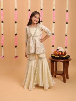 Tiny Kingdom - Girls Cream Sharara With Top & Jacket