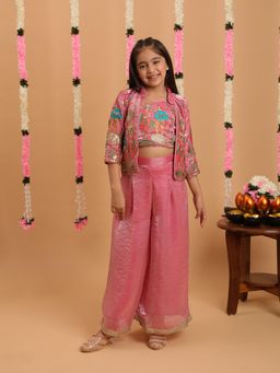 Tiny Kingdom - Girls Pink Top With Palazzo & Jacket