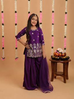 Tiny Kingdom - Girls Purple Palazzo With Top & Dupatta