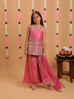 Tiny Kingdom - Girls Pink Palazzo With Top & Dupatta