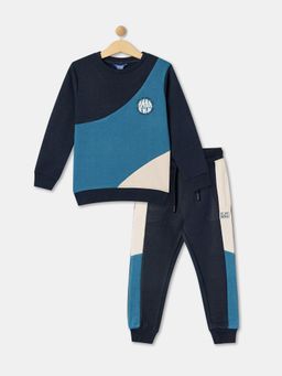 R&B - Boys Black Colorblock Round Neck Full Sleeves Co-Ord Set