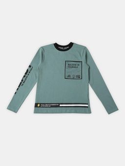 R&B - Boys Teal Printed Round Neck Full Sleeves T-shirt & Joggers
