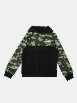 R&B - Boys Green Printed Hooded Full Sleeves Co-Ord Set