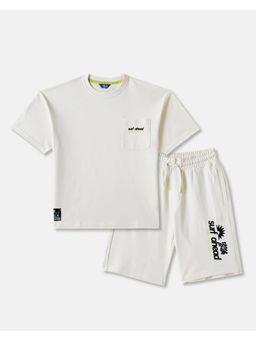 R&B - Boys White Half Sleeves Round Neck Regular Fit T-shirt & Shorts