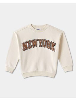 R&B - Boys Beige Typographic Printed Full Sleeve Round Neck Sweatshirt