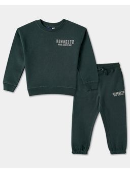 R&B - Boys Green Full Sleeves Round Neck Relaxed Fit Co-Ord Set